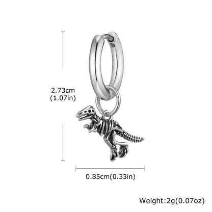 Dinosaur Drop Earrings | Stainless Steel Punk Rock Jewelry for Men and Women