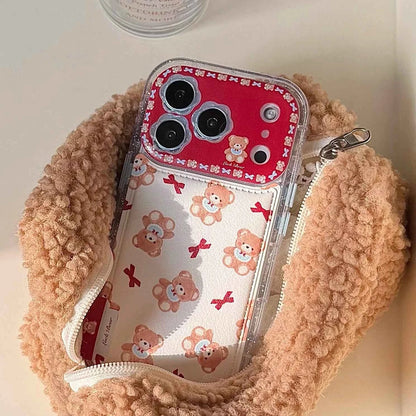 Cute Bow Bear Phone Case for iPhone 17, 17 Pro, 17 Pro Max, 16, 15, 14, 13 Pro Max Shockproof Phone Case with Lanyard