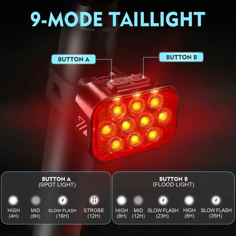 BUCKLOS Bicycle Rear Light Front Light 1100mAh LED COB Waterproof Bike Lamp USB Rechargeable Mtb Road Bike Taillights Bike Parts