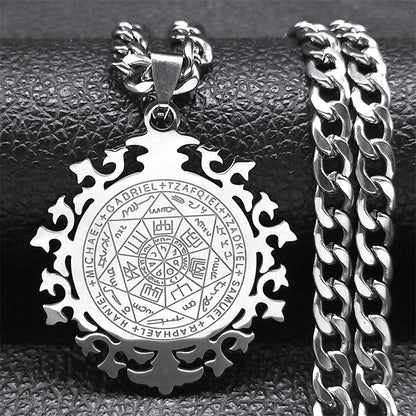 Seven Archangels Amulet Necklace | Stainless Steel Seal of Salomon Protection Talisman