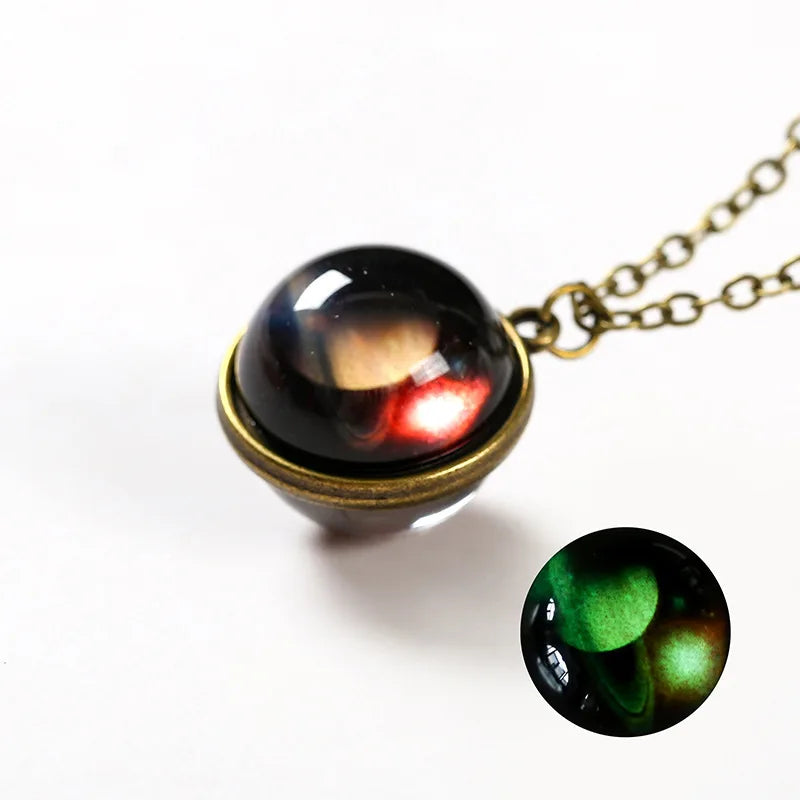 Universe Glass Pendant Necklace | Double-Sided Earth Jewelry for Men Women