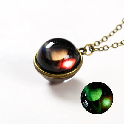 Universe Glass Pendant Necklace | Double-Sided Earth Jewelry for Men Women
