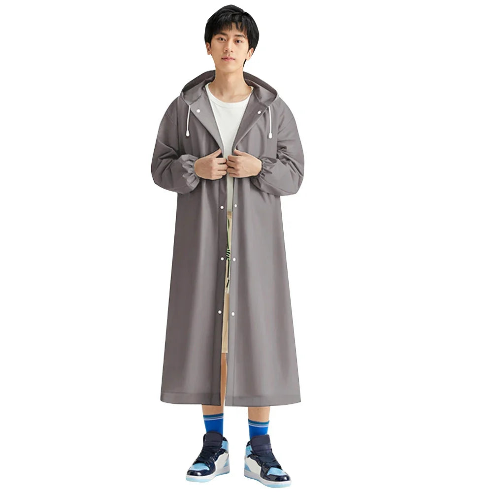 Adult Long Raincoat | Reusable Waterproof Windproof Hooded Rain Gear for Hiking and Travel