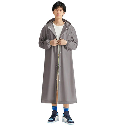 Adult Long Raincoat | Reusable Waterproof Windproof Hooded Rain Gear for Hiking and Travel