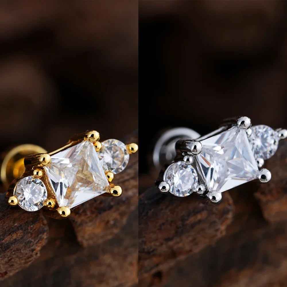 Zircon Star Ear Studs Stainless Steel Cartilage Tragus Helix Piercing | Mixed Style Earrings for Unisex