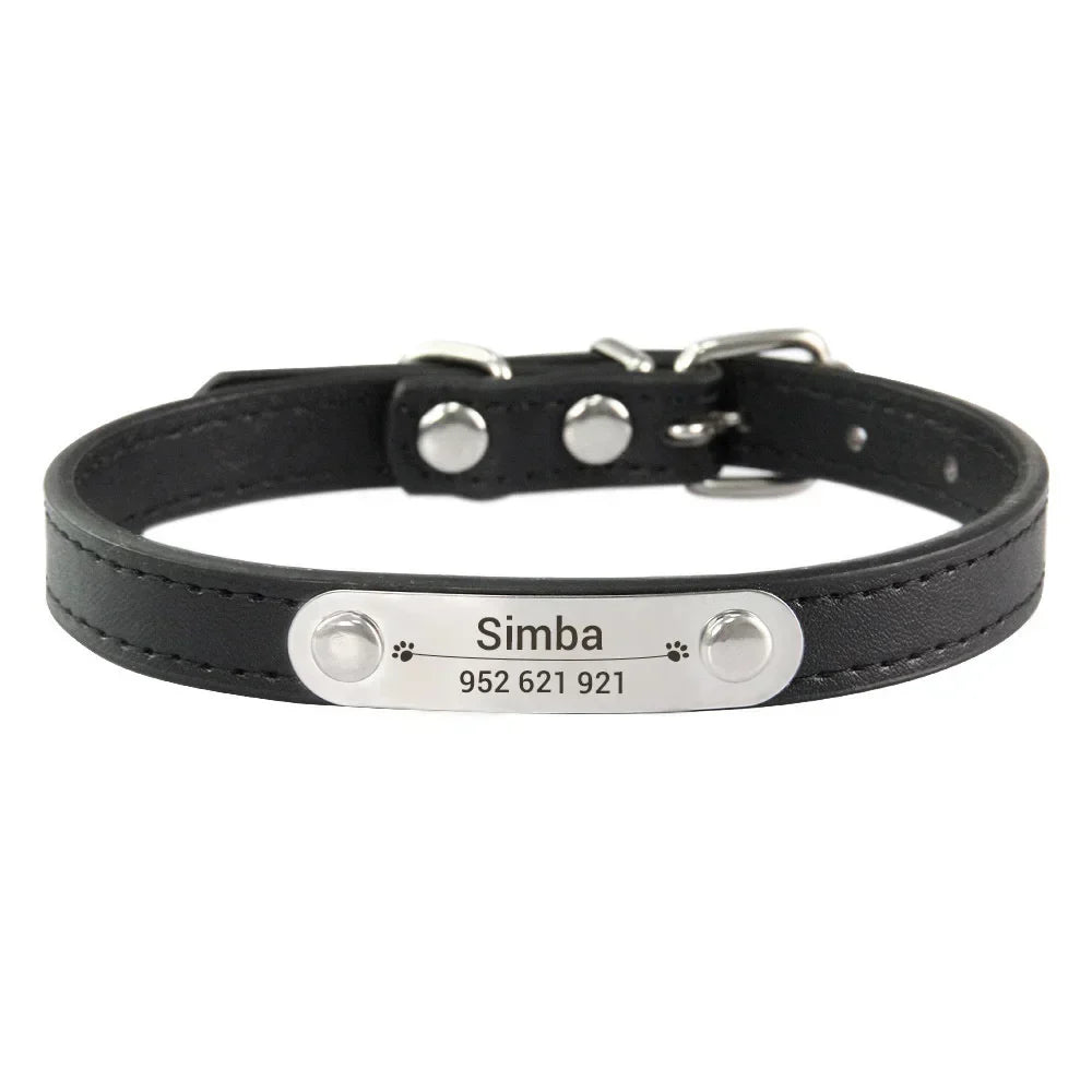 Personalized Dog Collar with Name Engraving – Anti-Lost PU Leather Collar for Dogs and Cats
