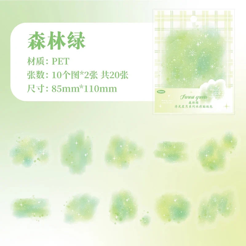 Yoofun 20pcs Watercolor Landscape Stickers | PET Collage for DIY Journal