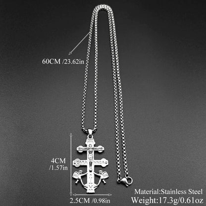 Catholic INRI Caravaca Cross Jesus Crucifix Pendant Necklace | Stainless Steel Gold Color Jewelry Gift