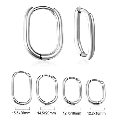 LUXUSTEEL Golden Plated Geometric Oval Hoop Earrings | Unisex Fashion Earrings