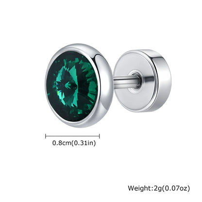 8mm Stainless Steel Screw Back Earrings for Men | Faceted Zircon Studs
