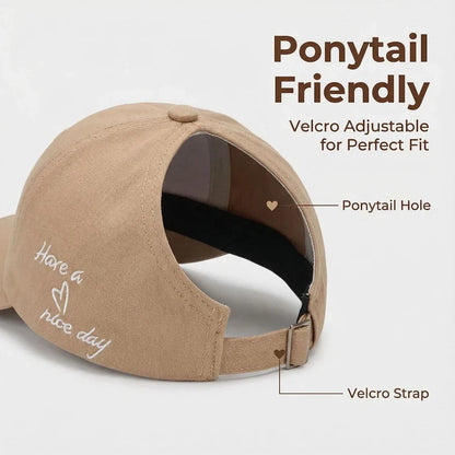 Sweet Heart Kids Girl Hat | Embroidery Cotton Ponytail Baseball Cap for Spring Summer 4-10Y