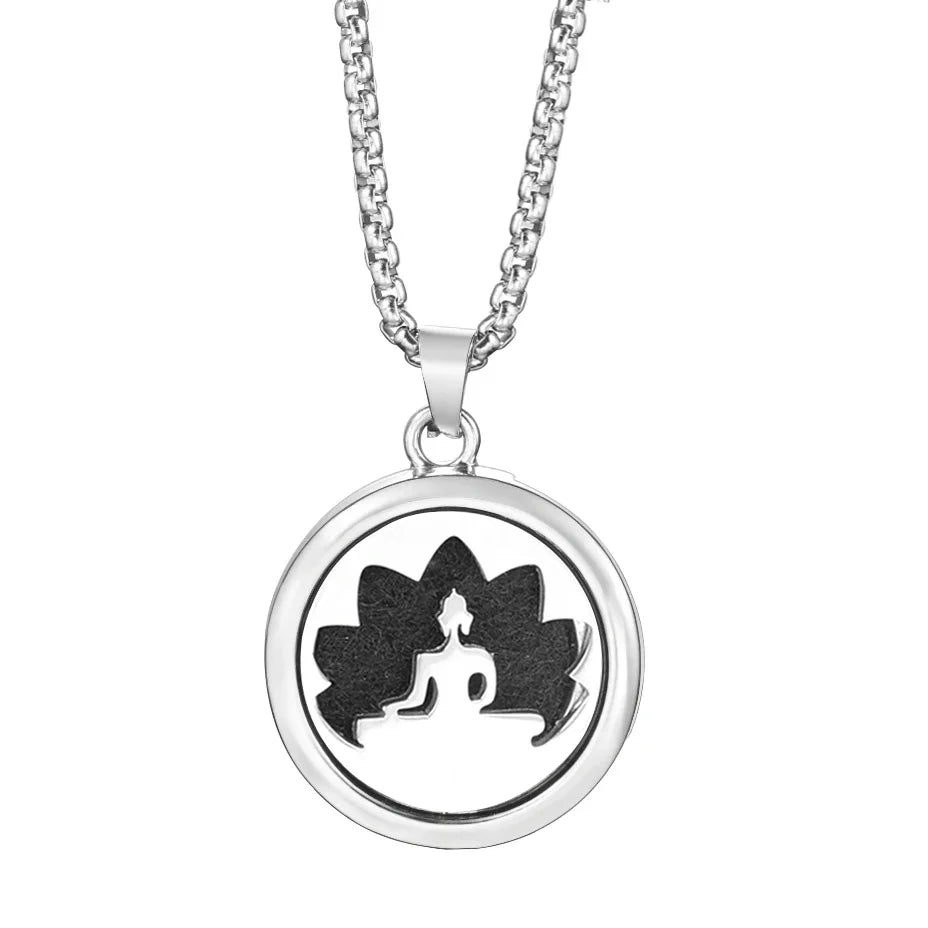 20mm Pattern Insert Perfume Pad Locket Necklace | Stainless Steel Aromatherapy Pendant