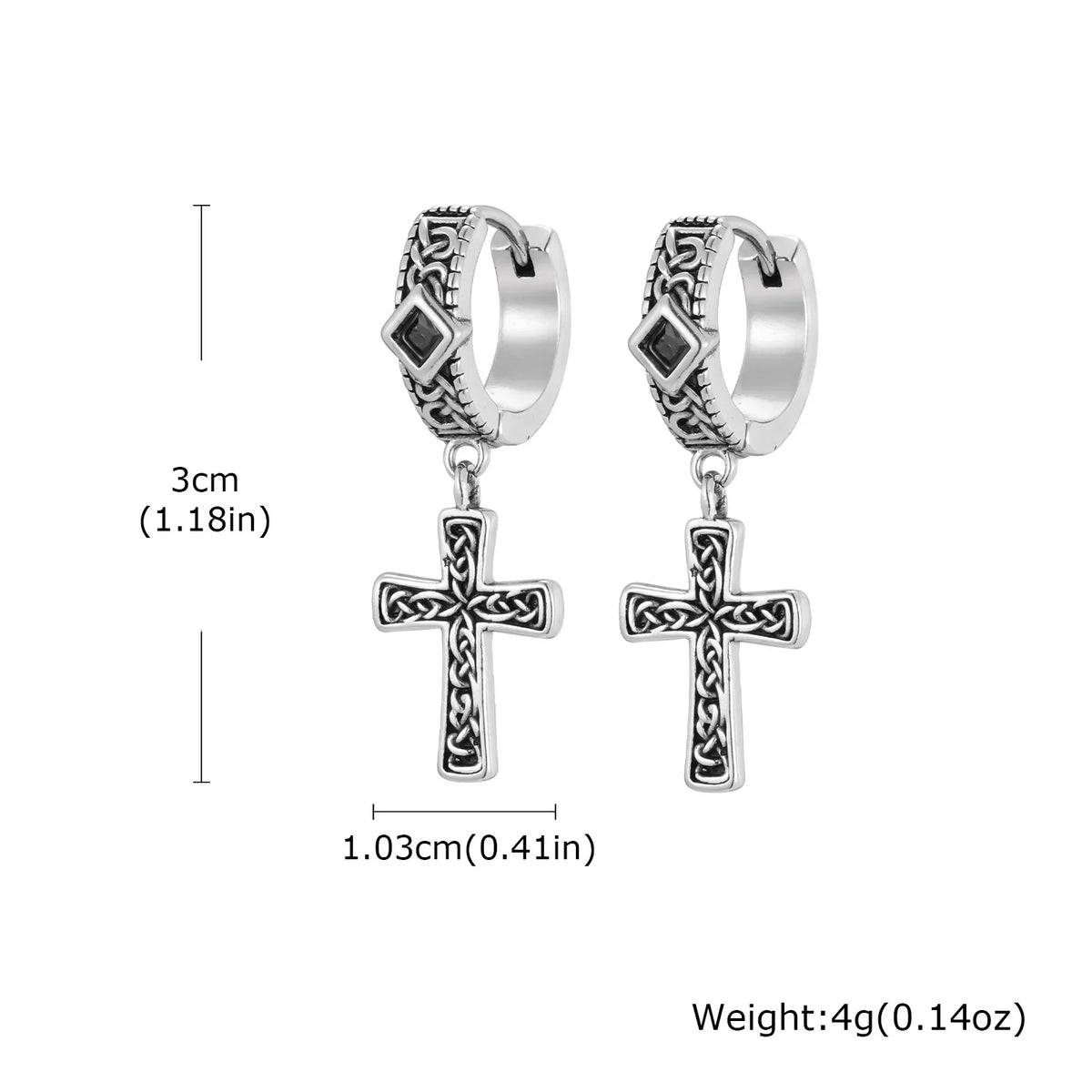 Vintage Celtic Knot Cross Hoop Earrings for Men | Anti Allergy Black Square Zircon Drop Earrings