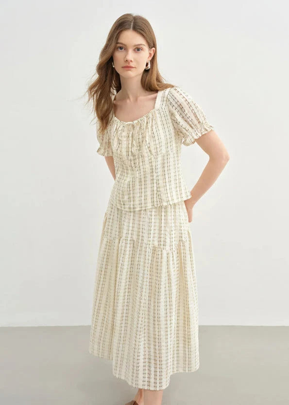 Women's Bubble Texture Suit Summer Top & Skirt Set