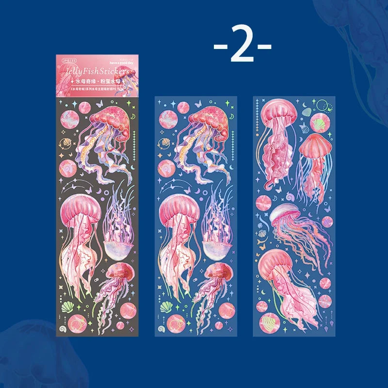 Jellyfish Theme PET Waterproof Stickers | Vintage Ocean Art for Scrapbooking