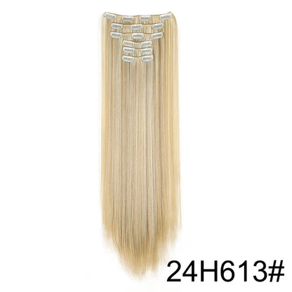 Synthetic 24 Inch Clip In Hair Extensions | Long Straight Blonde Black Heat Resistant Daily Use