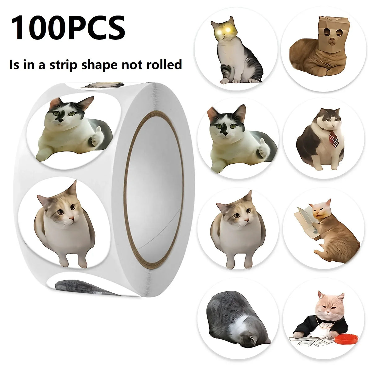 Funny Cat Cartoon Sticker Roll | 100pcs Animal Stickers for Photocard Decor
