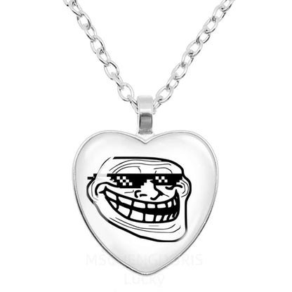Rage Comic Heart Pendant Necklace | Funny Meme Derp Face Trollface Jewelry Gift