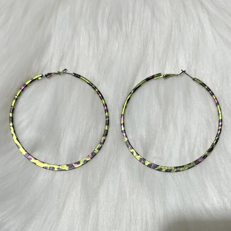 Pink Leopard Print Round Hoop Earrings | Y2K Vintage Punk Jewelry