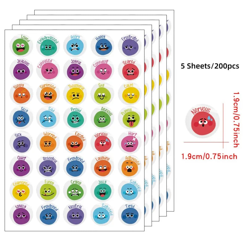 200 Pcs Emotional Feelings Stickers Set | Funny Mood Stickers for Student Emotional Support