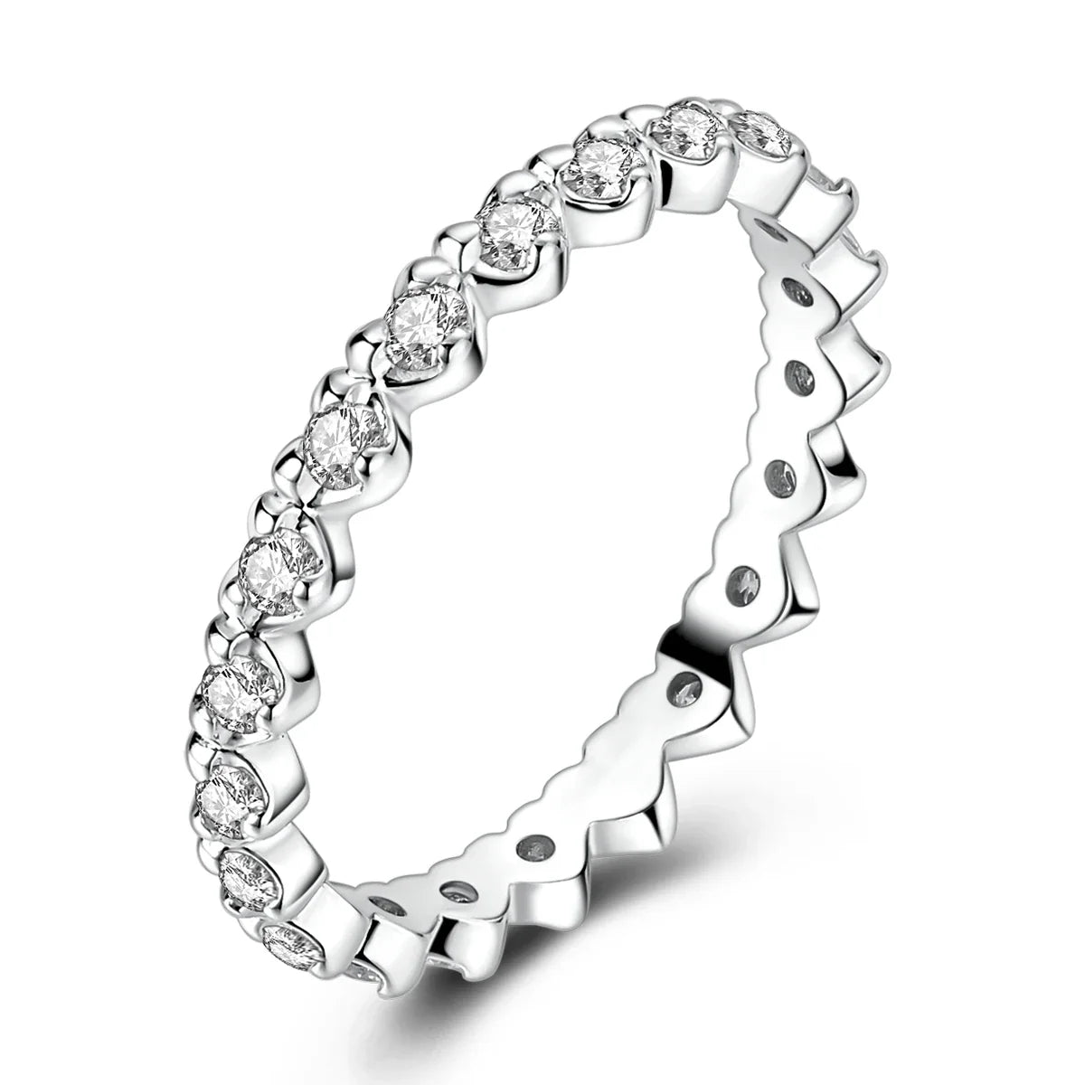 925 Sterling Silver Heart Ring with Cubic Zircon | Geometric Wedding Band for Women
