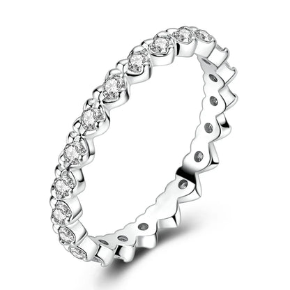 925 Sterling Silver Heart Ring with Cubic Zircon | Geometric Wedding Band for Women
