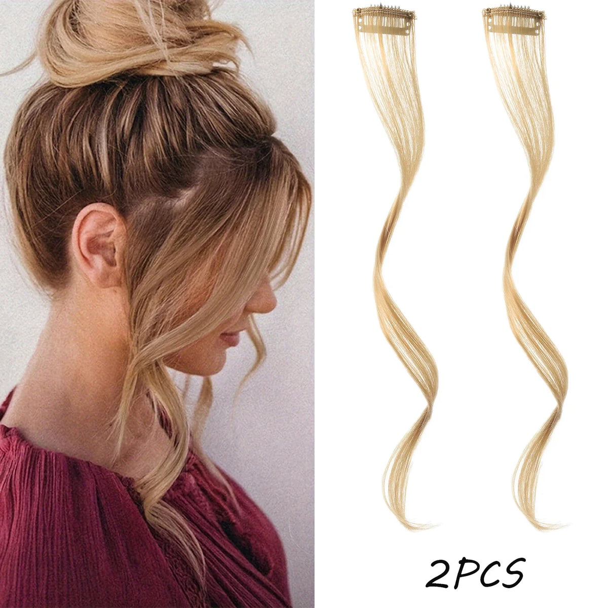 2PC Curly Bangs Clip-On Hair Extensions | Wavy Side Fringe with Invisible Clips