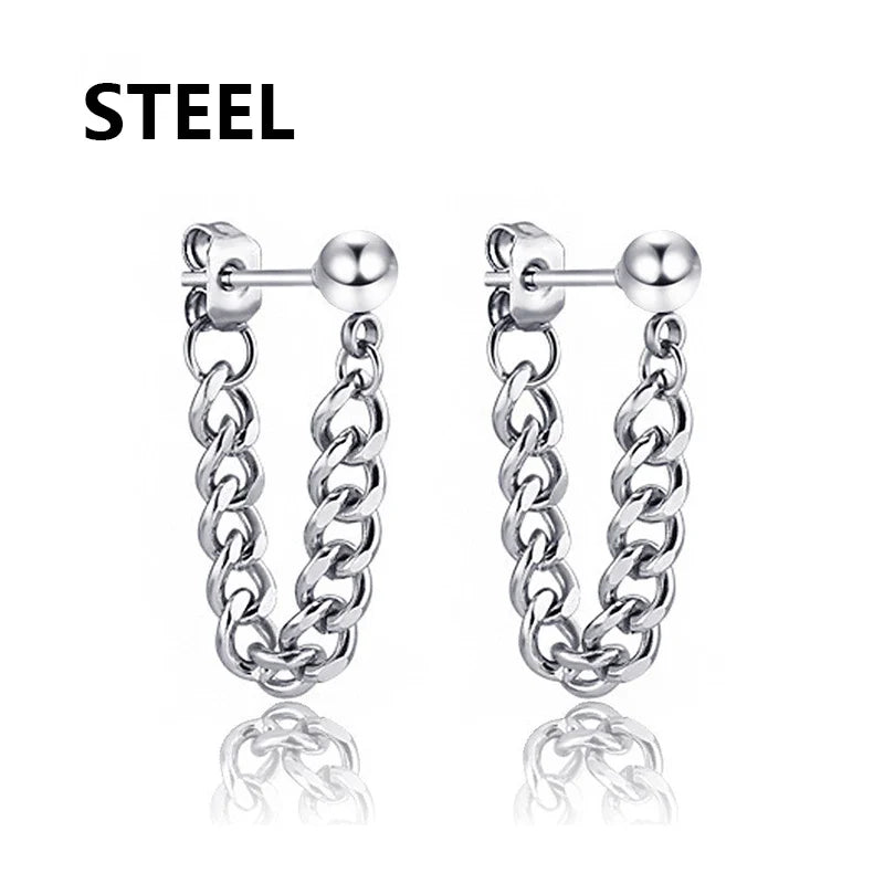2pc Punk Cross Feather Stud Earrings | Unisex Stainless Steel Hoop Earrings