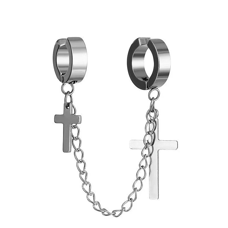 Punk Cross Tassel Earrings | Gothic Hip Hop Chain Stud Earrings