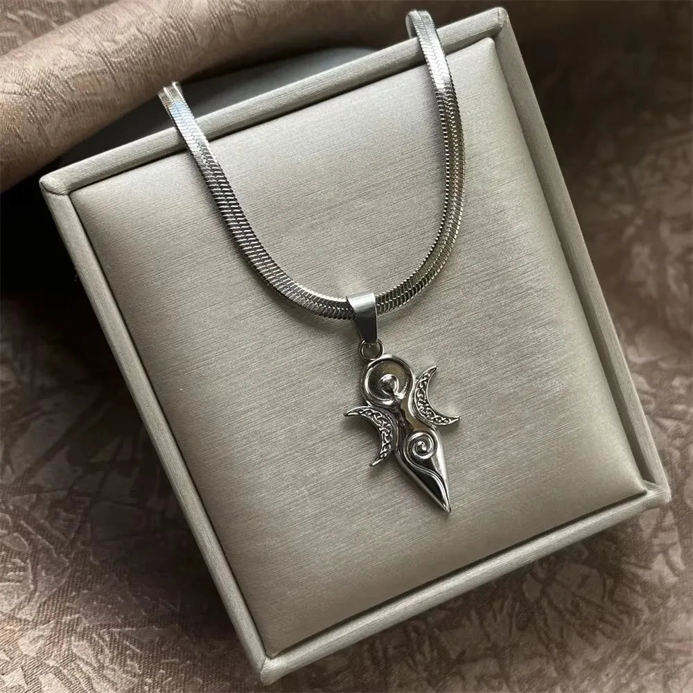 Stainless Steel OX Moon Necklace | Gold Plated Half Moon Blade Pendant