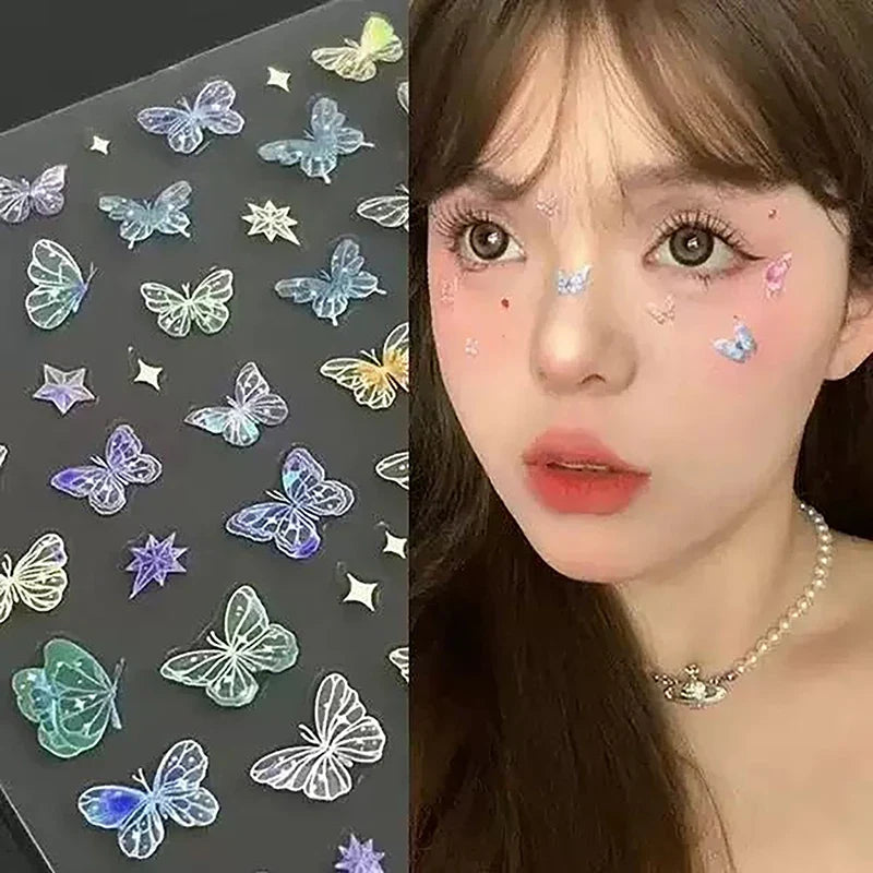 1/5sheets Fashion Butterfly Wing Streamer Laser Stickers Advanced Embossed Nail Art Stickers Colorful Butterfly Fairy Stickers