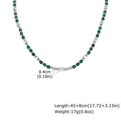 Trendy Men's Natural Stone Beaded Necklace | Classic Stainless Steel Metal Bead Choker