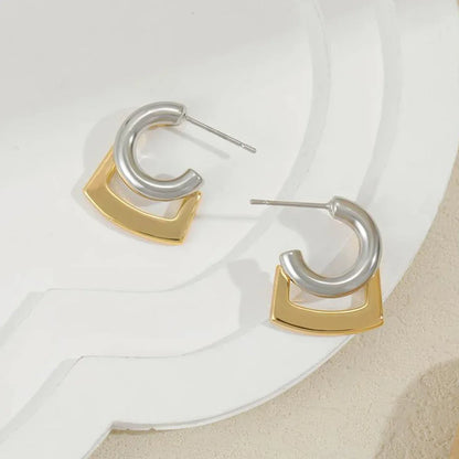 C Shape Hoop Earrings Gold Silver Mix | Trendy Women's Huggie Earrings