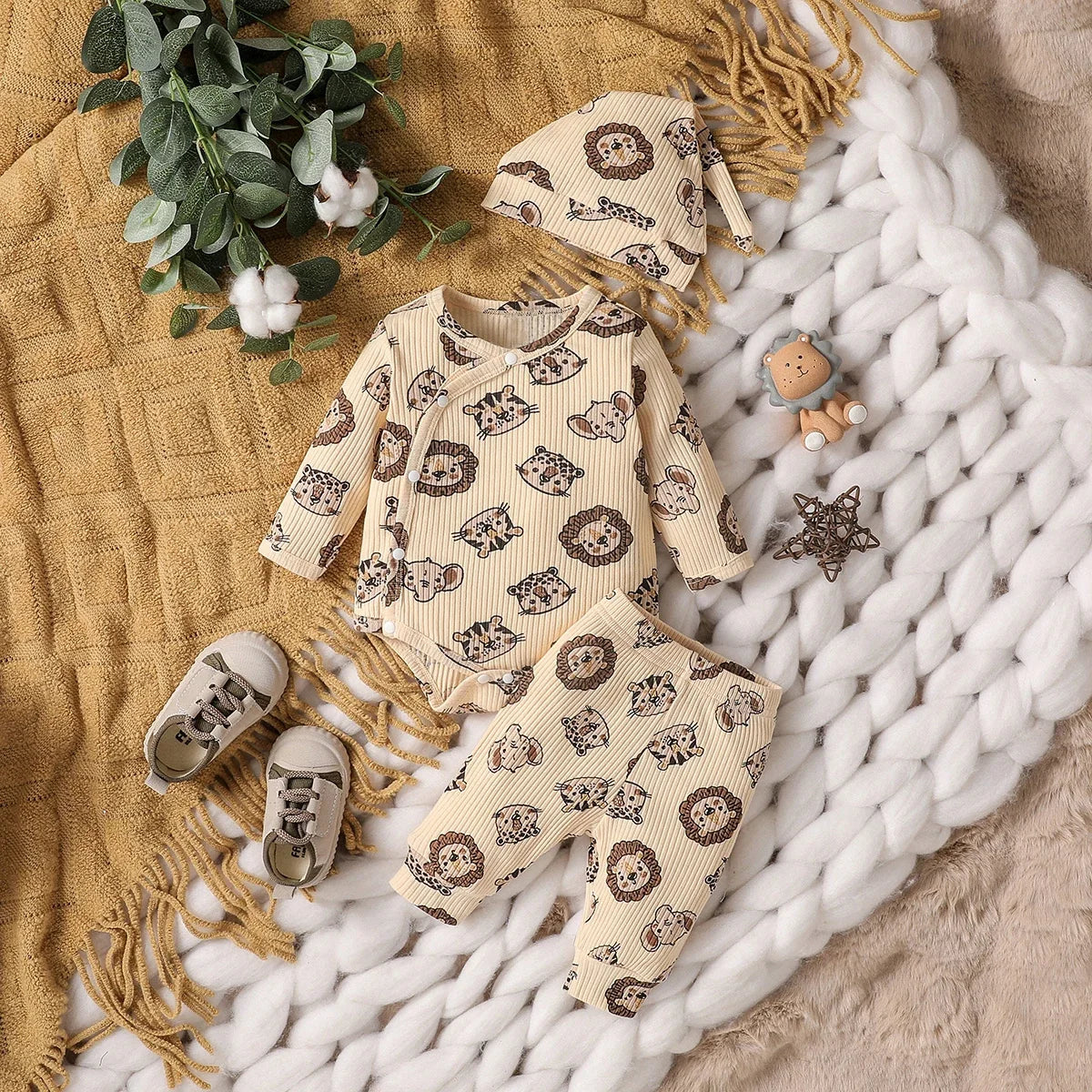 Baby Boys Newborn Soft Long Sleeve Open Stitch 2pcs Pantsuits Casual Daily For Autumn +Hat