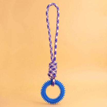 Colorful Woven Nylon Rope and Rubber Dog Toy | Chew Resistant Outdoor Play