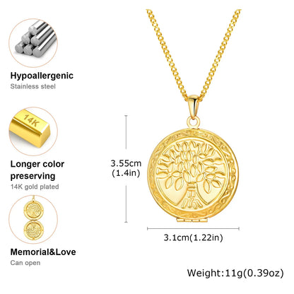 Gold Heart Locket Necklace with Photo Frame | Stainless Steel Jewelry for Women