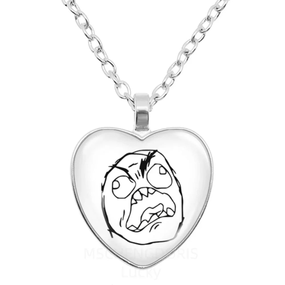 Rage Comic Heart Pendant Necklace | Funny Meme Derp Face Trollface Jewelry Gift
