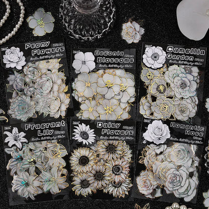 20pcs Flowers Gold Foil Stickers Set | PET Stickers Pack for Scrapbooking, Junk Journals, and Collage Album Decoration