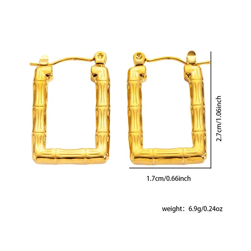 ANENJERY 316L Stainless Steel Hollow Square Texture Drop Earrings | Hypoallergenic Geometric Jewelry for Women