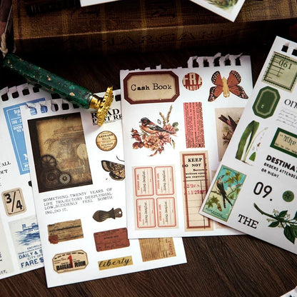 Vintage Collage Paper Stickers | 50 Sheets Retro Washi Tape Sticker Pack