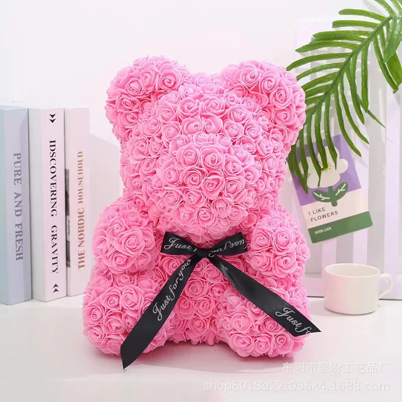 Romantic Valentine's Day Creative Eternal Flower Rose Bear Christmas Gift Rose Bear Hug Bear Wedding Flower Decoration Gift