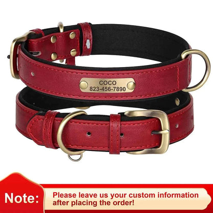 Personalized PU Leather Dog Collar with Custom Engraved ID Tag