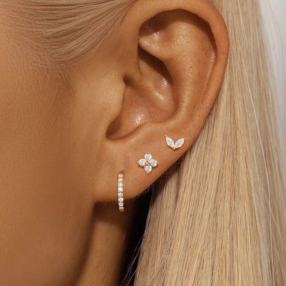 3Pcs Crystal Tragus Stud Earring Set | Flower Cartilage Huggie Earring Bulk Helix Jewelry Women Fashion Heart Lobe Earring Pack