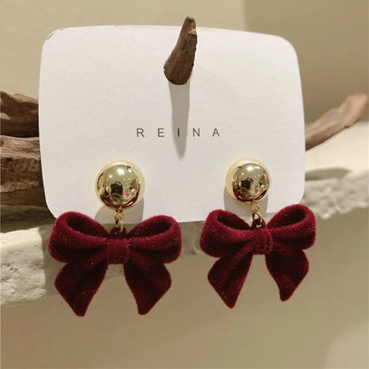Vintage Black Flocking Bowknot Earrings | Geometric Drop Earrings for Women