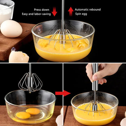 Household Semi-Automatic Rotating Egg Beater | Stainless Steel Manual Whisk