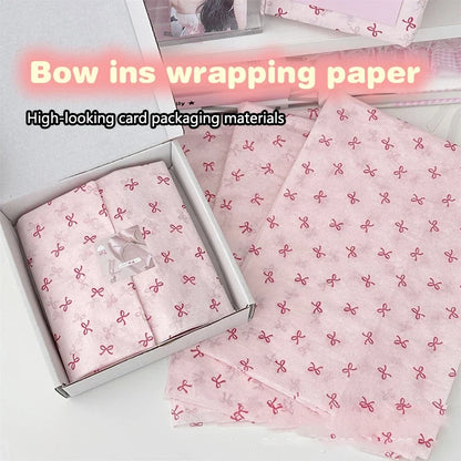 10 Pink Bow Snow Pear Wrapping Paper Sheets | Handmade Flower Bouquet Packaging