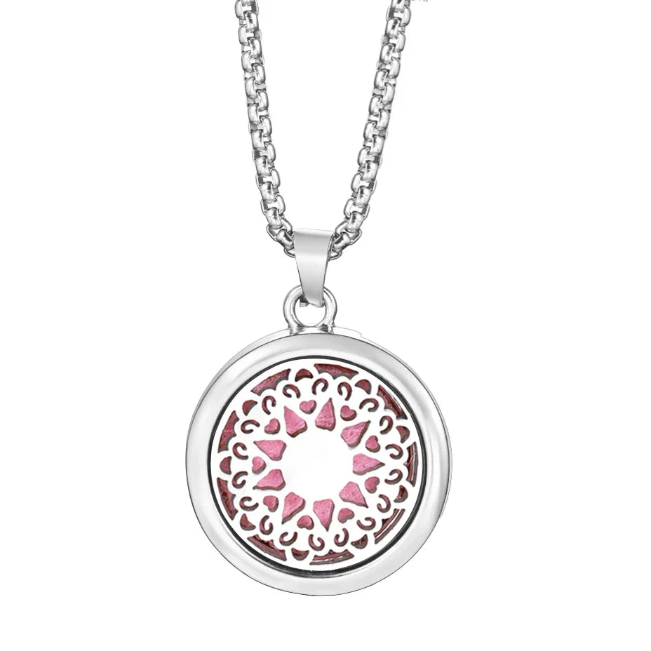 20mm Pattern Insert Perfume Pad Locket Necklace | Stainless Steel Aromatherapy Pendant