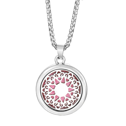 20mm Pattern Insert Perfume Pad Locket Necklace | Stainless Steel Aromatherapy Pendant