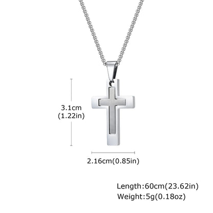 Plain Cross Necklace for Men and Boys | Stainless Steel Silver Tone Religious Jewelry