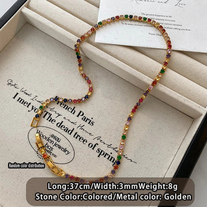 Dopamine Colored Zircon Collarbone Chain | Gold Colour Women's Trend Necklace